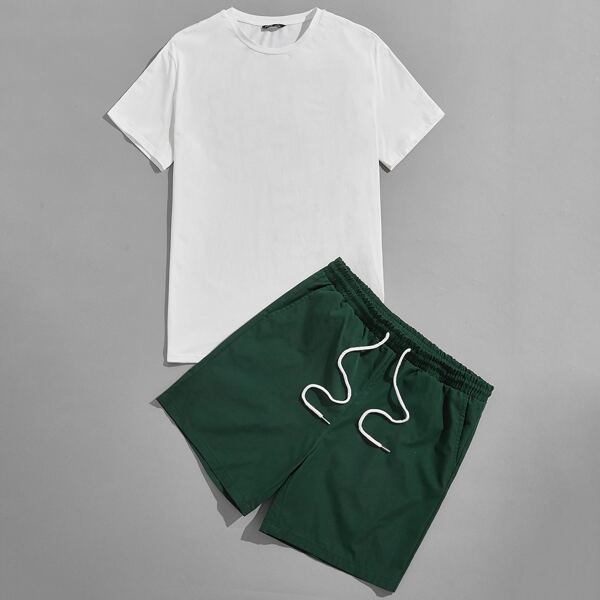 

Men Letter Graphic Top & Shorts Set, Multicolor