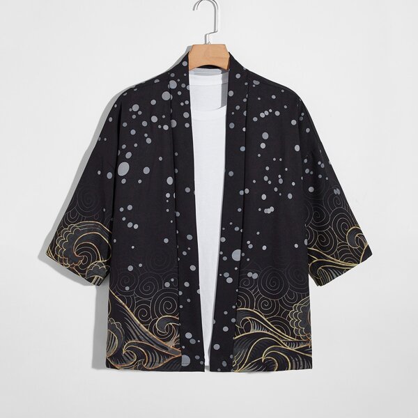 

Men Waves And Polka Dot Kimono, Black