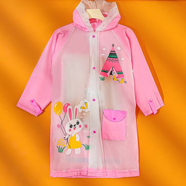 

1pc Kids Cartoon Rabbit Print Raincoat, Pink