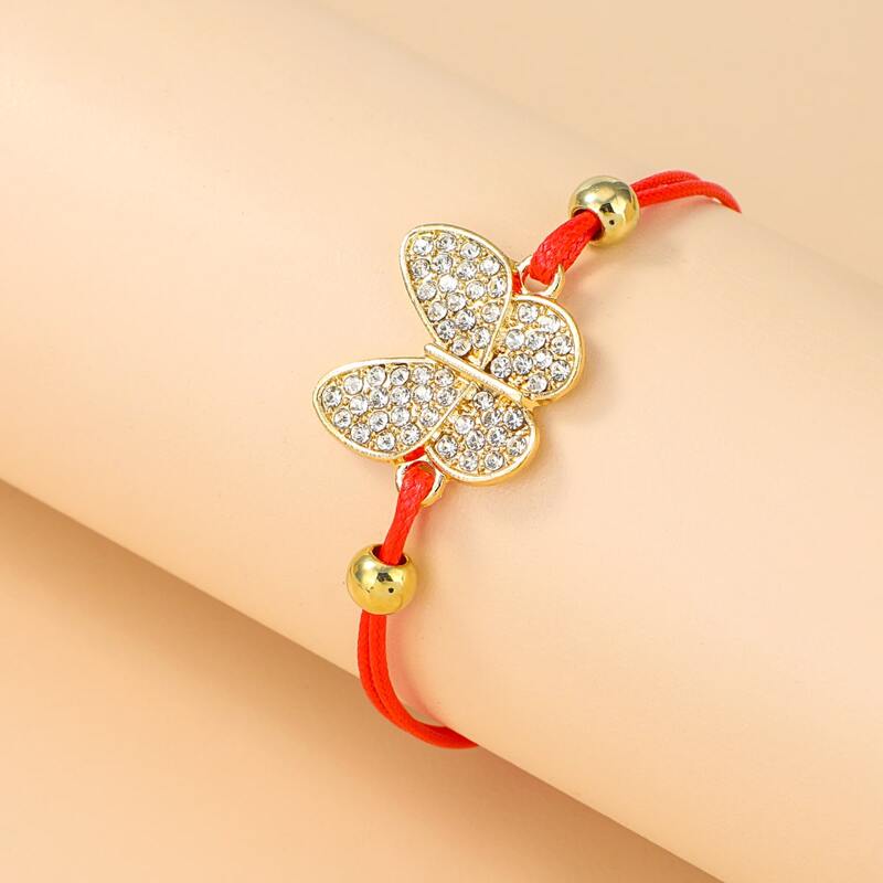 

1pc Butterfly Rope Bracelet, Red