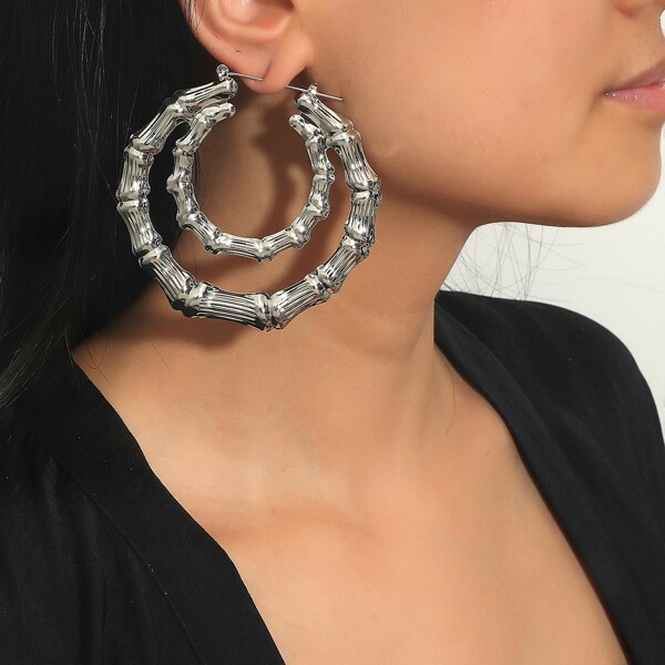 

Bamboo Joint Hoop Earrings, Silver