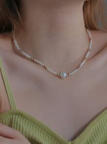 Faux Pearl Beaded Necklace - Multicolor - View 1