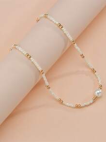 Faux Pearl Beaded Necklace - Multicolor - View 2