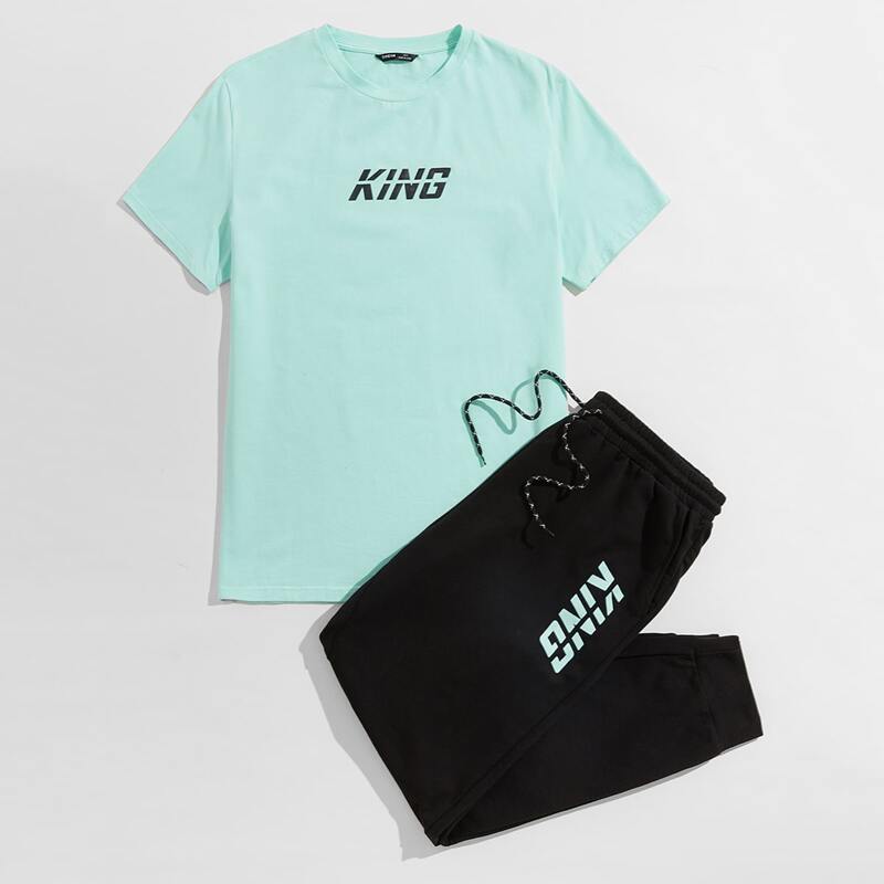 

Guys Letter Graphic Tee & Drawstring Joggers Set, Multicolor