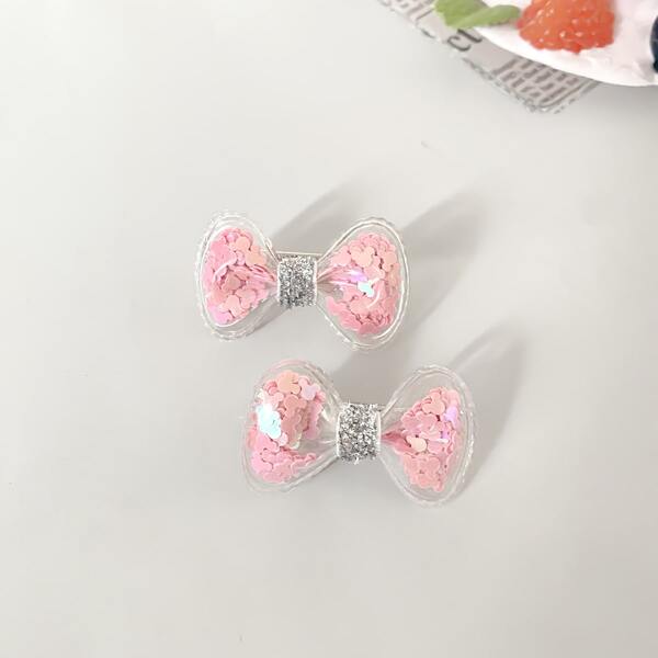 

2pcs Toddler Girls Bow Knot Hair Clip, Pink
