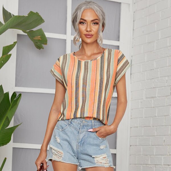 

Batwing Sleeve Striped Top, Multicolor