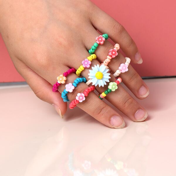 

9pcs Girls Butterfly Decor Ring, Multicolor