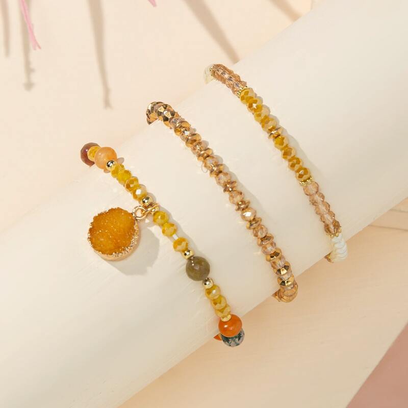 

3pcs Beaded Bracelet, Multicolor