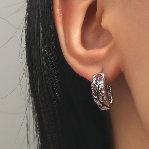 

Rhinestone Decor Earrings, Hot pink