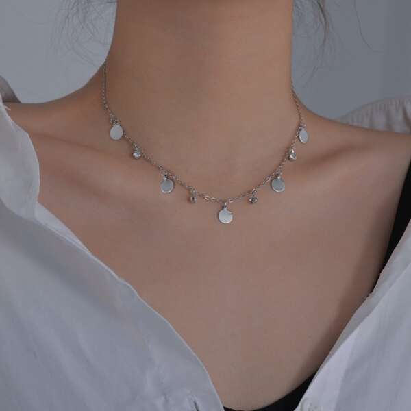 

Disc Charm Necklace, Silver