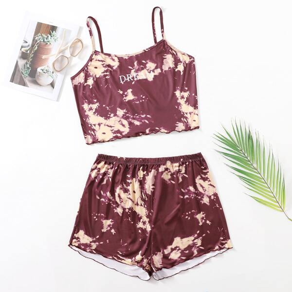 

Plus Tie Dye Lettuce Trim PJ Set, Burgundy