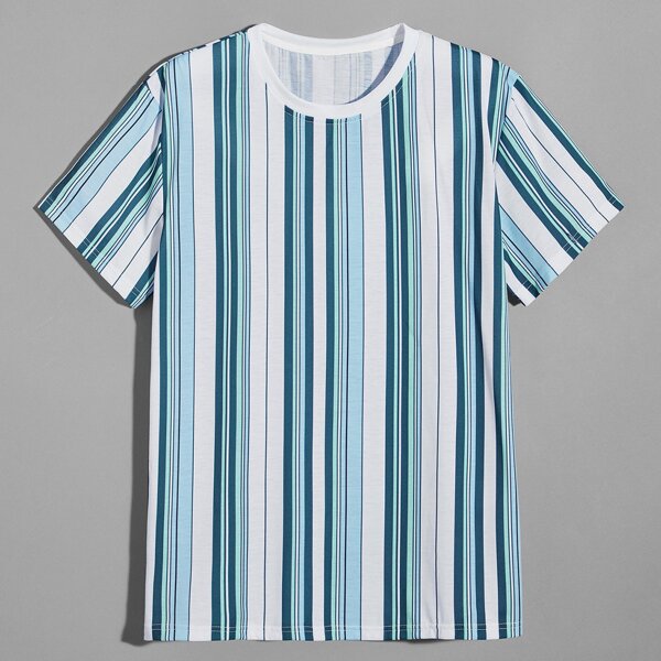 

Men Striped Print Short Sleeve Tee, Multicolor