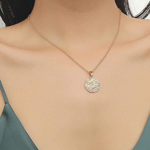 

Textured Disc Charm Necklace, Gold