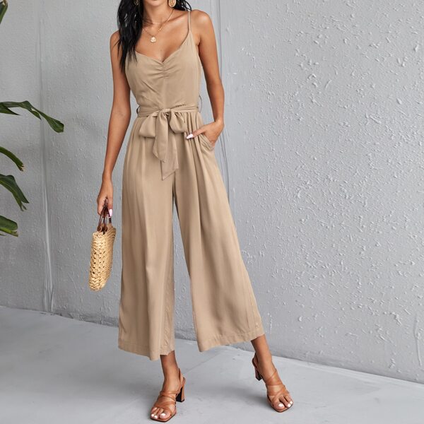 

Ruched Front Belted Cami Jumpsuit, Khaki