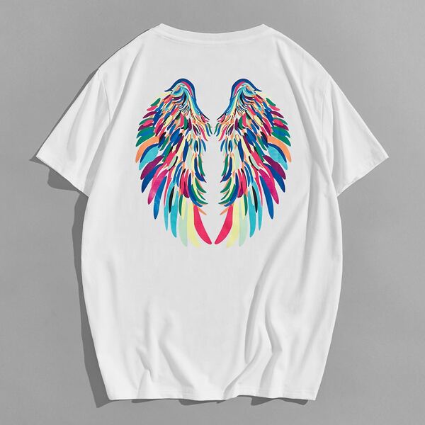 

Men Wings Print Short Sleeve Tee, White