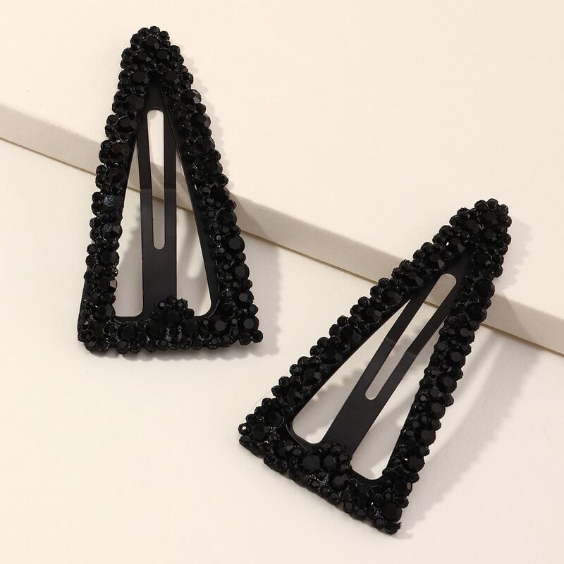 

2pcs Rhinestone Decor Geometric Hair Clip, Black