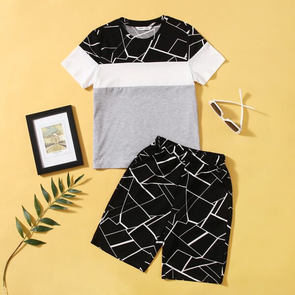 

Boys Geo & Colorblock Print Tee & Shorts Set, Multicolor