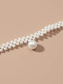 Faux Pearl Beaded Necklace - Silver - View 3