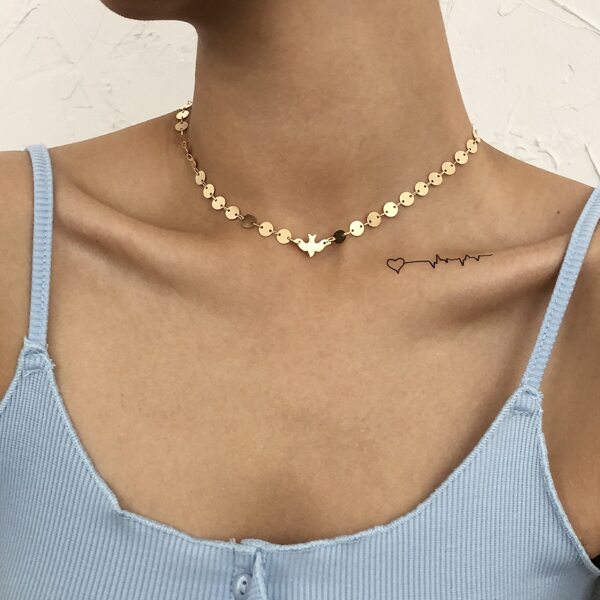 

Bird & Disc Decor Necklace, Gold