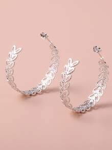 1 đôi Mạ vàng Hình chữ C Lá cây Hoa tai , Châu Âu và Châu Mỹ Thời trang Cơ bản Đồ trang sức - Bạc - Xem 12