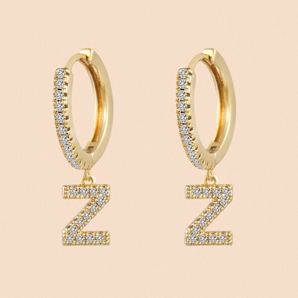 

Rhinestone Letter Decor Drop Earrings, Gold