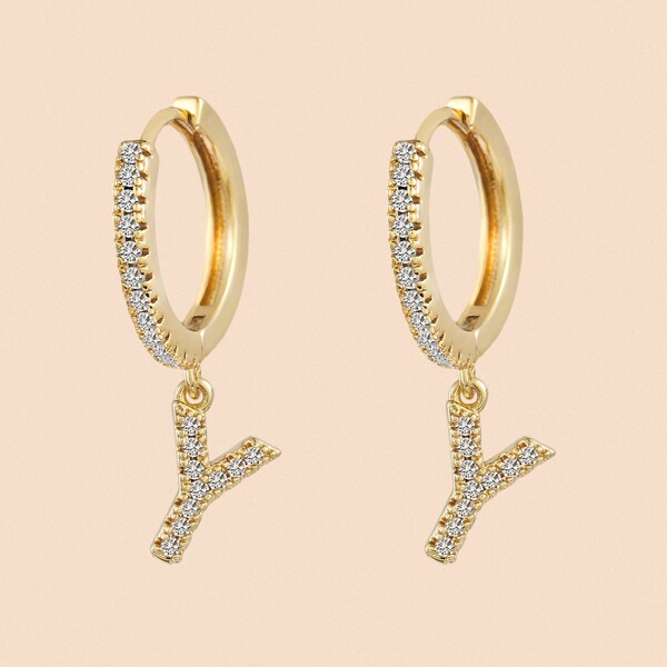 

Rhinestone Letter Decor Drop Earrings, Gold