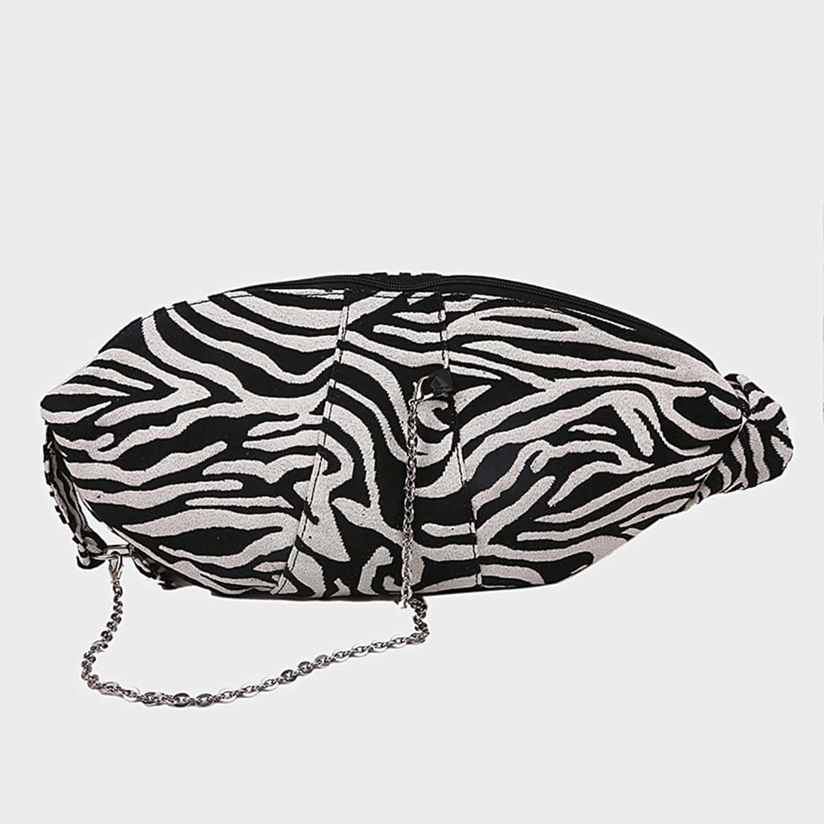

Zebra Striped Sling Bag, Black and white