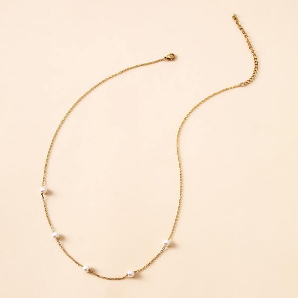 

Faux Pearl Decor Necklace, Gold