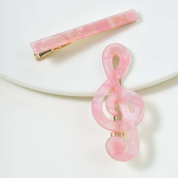 

2pcs Musical Note Decor Hair Clip, Baby pink