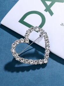 水钻心形装饰胸针 情人节、妈妈、母亲、母亲节、礼物 - 銀色 - 查看 2