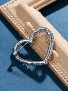 水钻心形装饰胸针 情人节、妈妈、母亲、母亲节、礼物 - 銀色 - 查看 3