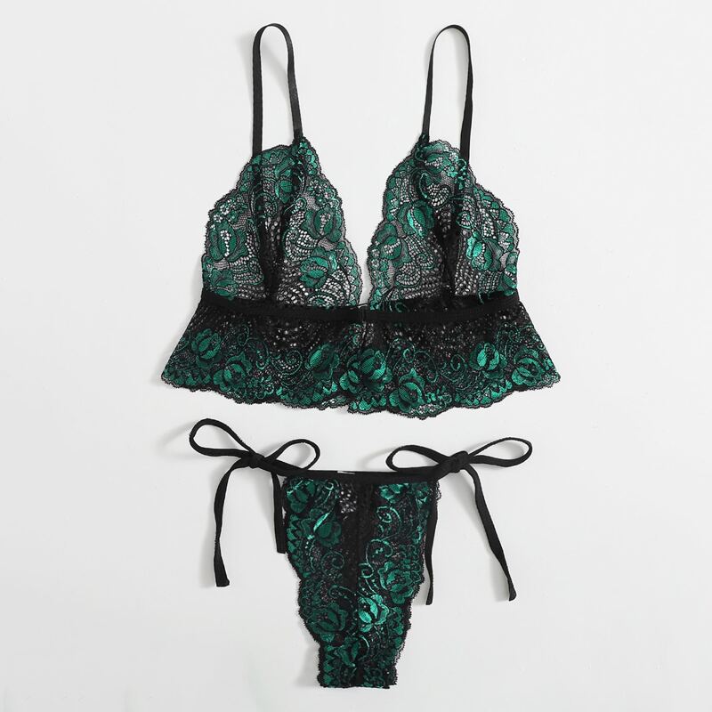 

Floral Lace Lingerie Set, Black