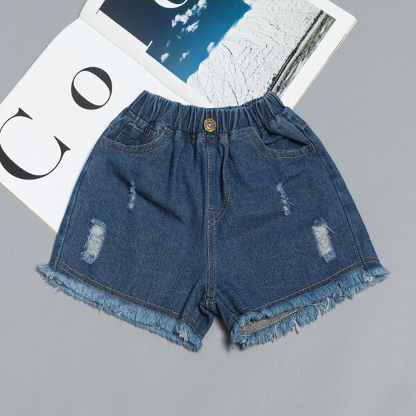 

Toddler Girls Ripped Raw Hem Denim Shorts, Dark wash