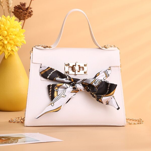 

Toggle Lock Chain Satchel Bag, White