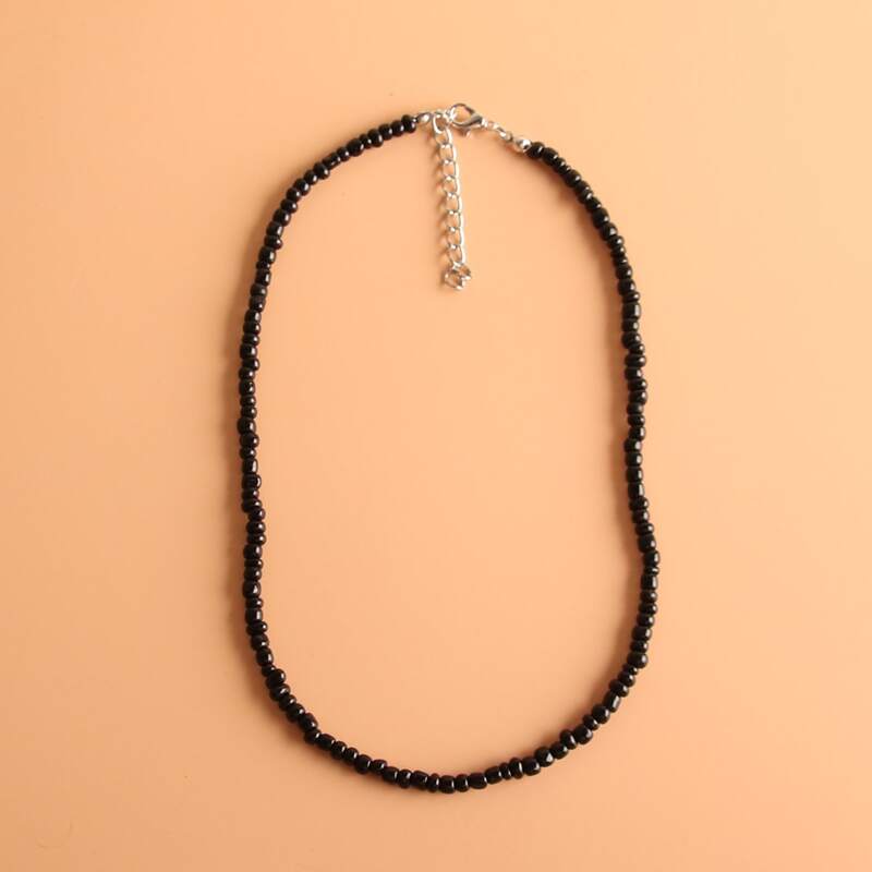

1pc Simple Beaded Necklace, Black