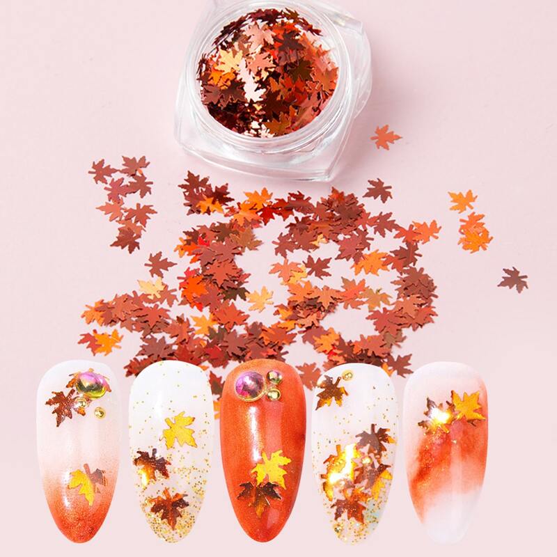 

1box Glitter Maple Leaf Nail Art Decoration, Red
