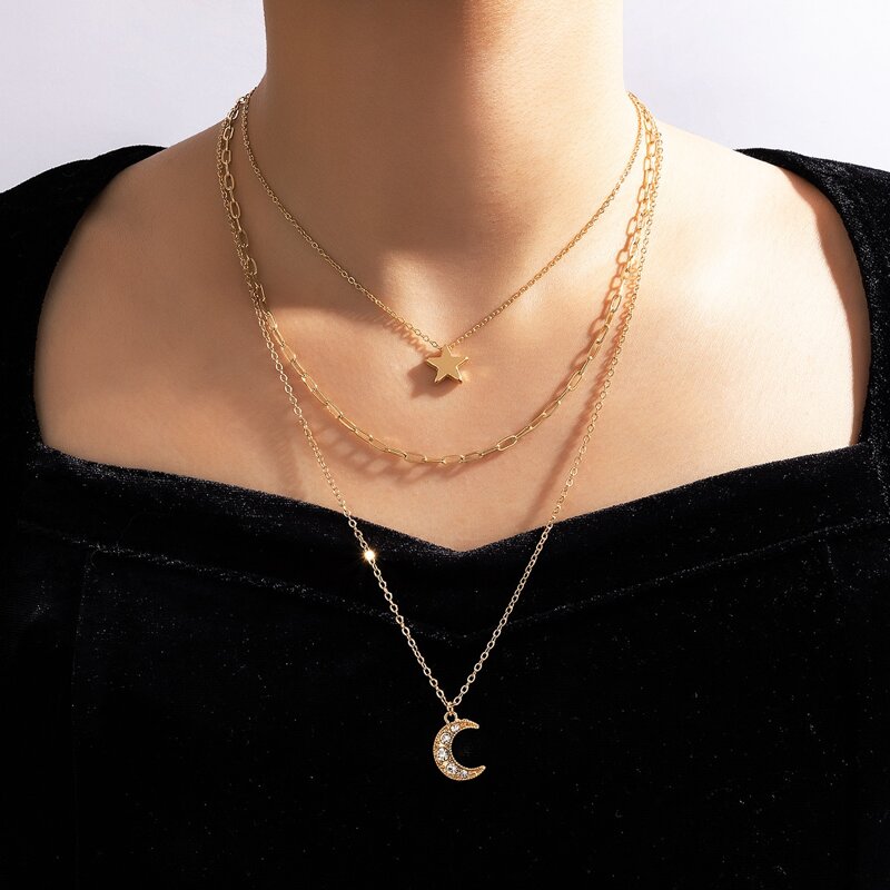

Star & Moon Layered Necklace, Gold