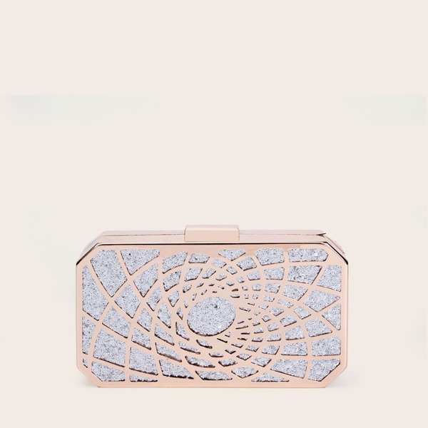 

Glitter Decor Chain Clutch Bag, Silver