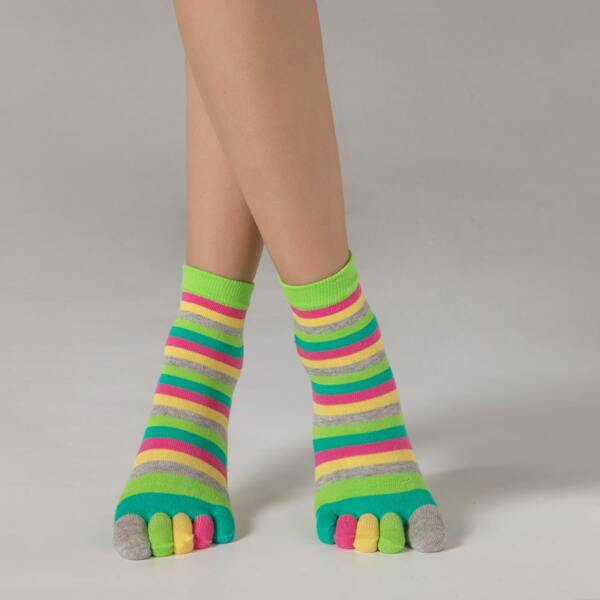 

Striped Print Toe Socks, Multicolor
