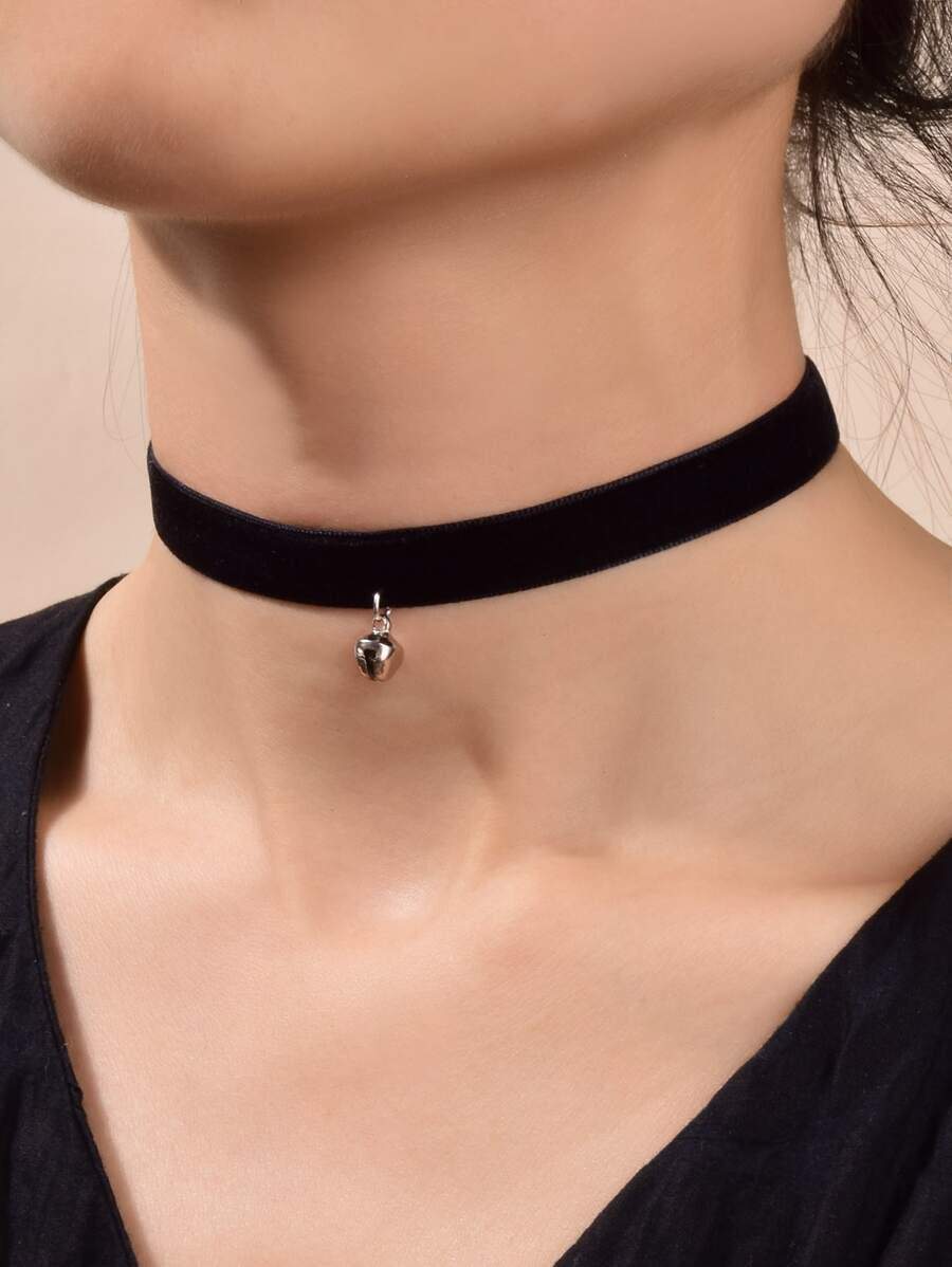 Bell Charm Choker - Black - View 1