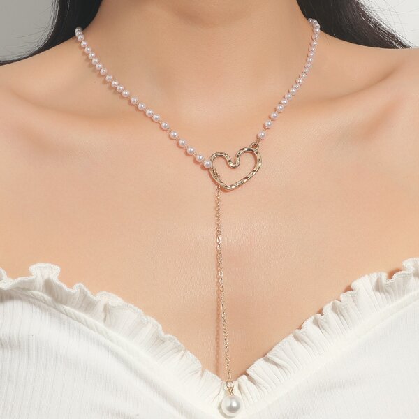 

Faux Pearl Decor Necklace, Gold