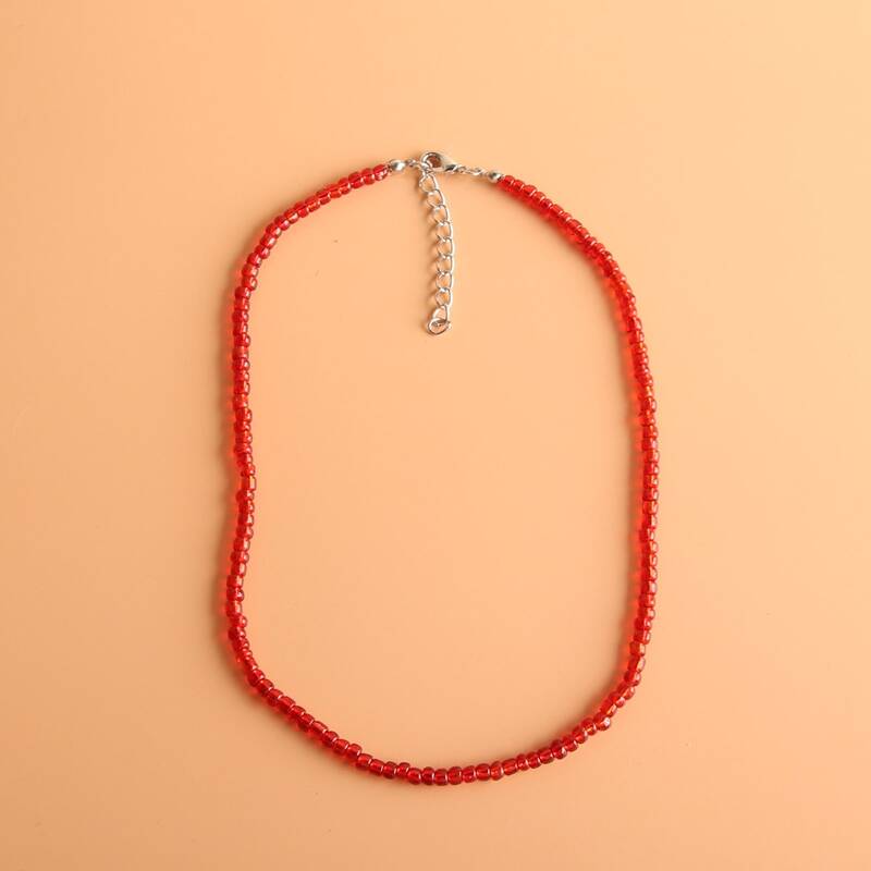 

1pc Simple Beaded Necklace, Red
