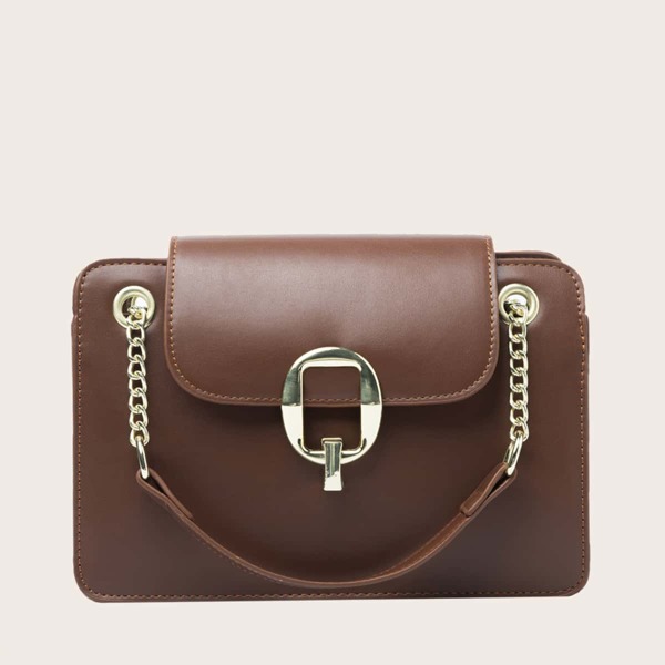 

Metal Lock Chain Shoulder Bag, Brown