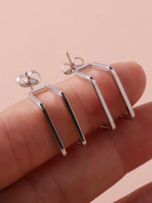 1 Đôi Bông tai hình vuông hai lớp 3d có chi tiết cut-out dành cho nữ - Bạc - Xem 9