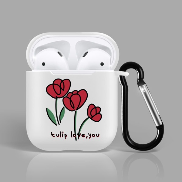 

Flower Print Case For Airpods, White