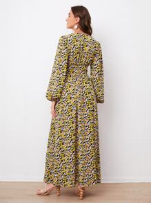 Mulvari Đầm Nút phía trước Hoa Tất cả trên in Boho - Nhiều màu - Xem 2