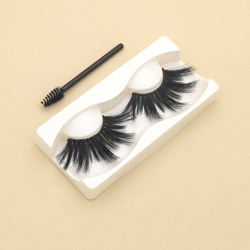 1pair Volume Curly Eyelashes & 1pc Brush, Black