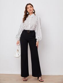 SHEIN Blus Tombol Depan Polka Dot Anggun - Putih - View 4