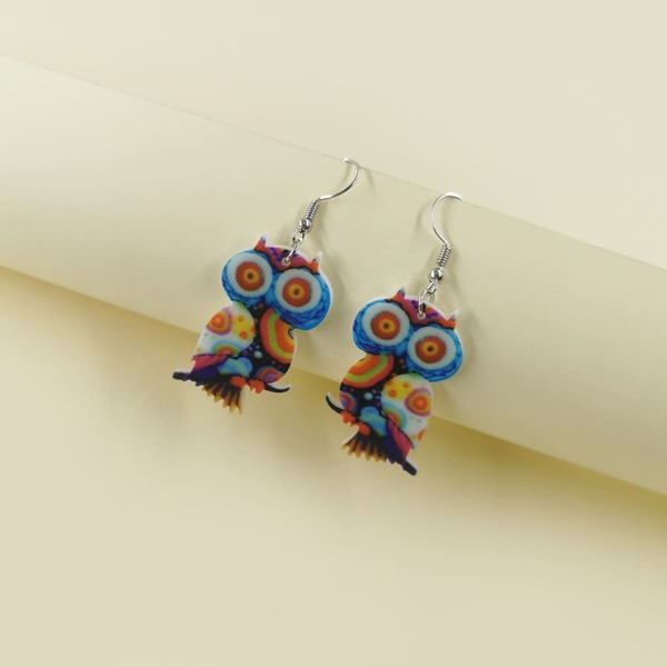 

Acrylic Owl Drop Earrings, Multicolor