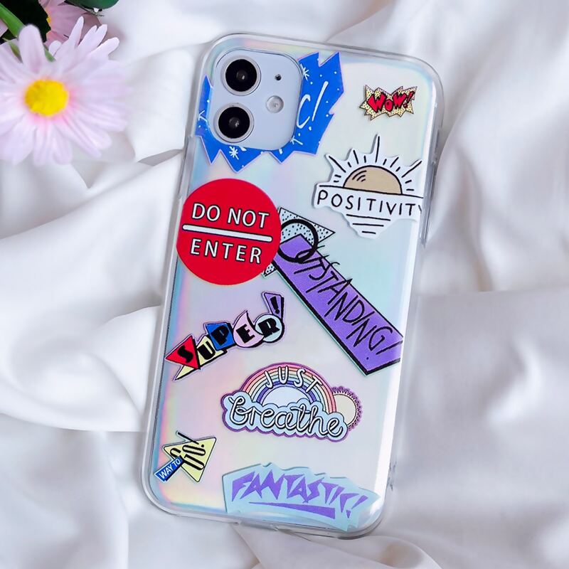 

Letter Graphic Holographic Phone Case, Multicolor